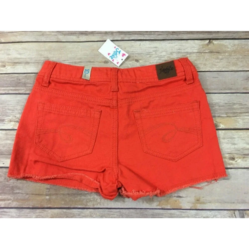 Justice Girls Shorts Size 10‎ Orange Denim Raw Hem Cotton NEW